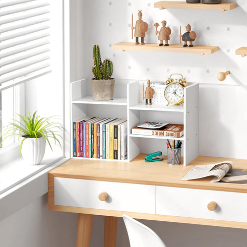 Desktop Shelf Organizer for Top of Desk - Wood Desk Hutch for Dorm Room Essentials & Home Office - Small Tabletop