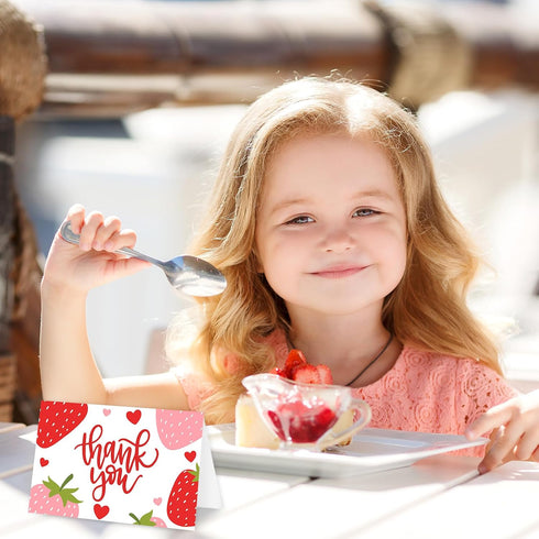 50 4 6 Inch Whaline Pcs Strawberry Thank You Cards Greeting Cards with Envelopes Stickers Pink Fruit Blank Note Cards
