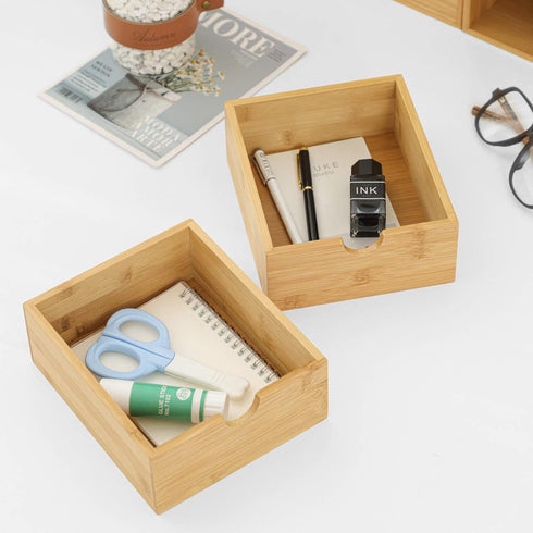 Wisuce Bamboo Desk Organizer, Mini Desktop Drawer Tabletop Storage Organization Box for Office Home Toiletries