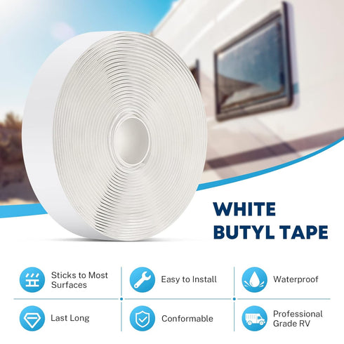 Kohree Butyl Sealant Tape White, 1/8-Inch x 3/4-Inch x 30-Foot, Butyl Tape RV Putty Rubber Seal Tape Leak Proof for RV Repair, Window, Boat Sealing, Glass and EDPM Rubber Roof Patching