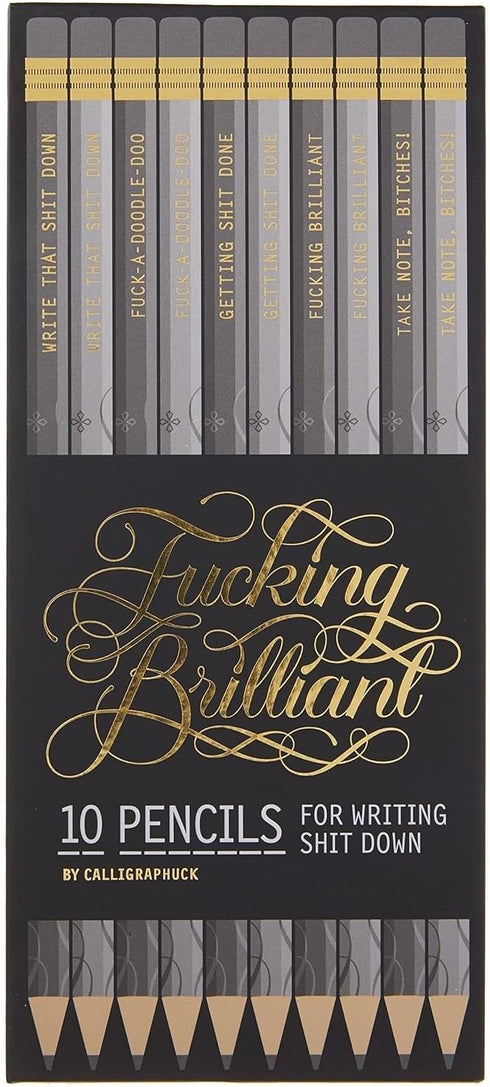 Chronicle Books F*cking Brilliant Pencil Set, 10-Piece Wooden Pencils with Inspirational Profanity