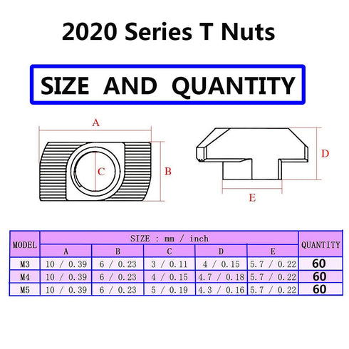 2020 Series T Nuts,105pcs M4 Sliding T Slot Nut Hammer Head Fastener Nut Nickel Plated Carbon Steel, M4 Half Round Roll in T-Nut for 2020 Series Aluminum Extrusion Profile