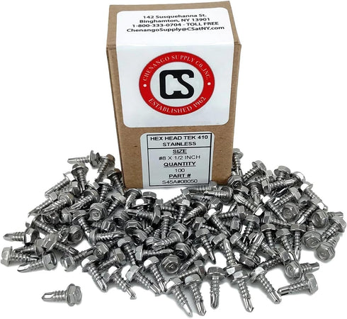 Stainless N.8 x 1/2 Inches Hex Washer Head Self-Drilling Sheet Metal Tek Screws, 100 Pieces
