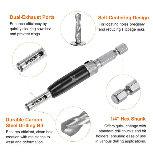 7pcs Self Centering Drill Bit Set 5/64-1/4" 5mm Hex Shank Drilling Bits for Wood Working Cabinet Door Hinge Hole Punch