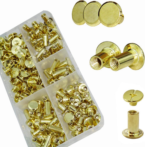 YMAISS Brass Plated Chicago Screws 90 Sets, 1/4, 3/8, 1/2in, Gold Binding Screw Posts for Bookbinding and Leather