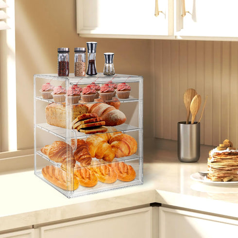 Generic 15.5 11.4 9.8 Inch 4-Tier-Party Countertop,Adjustable x x Display Case, Bakery Display Case Clear Bread Storage
