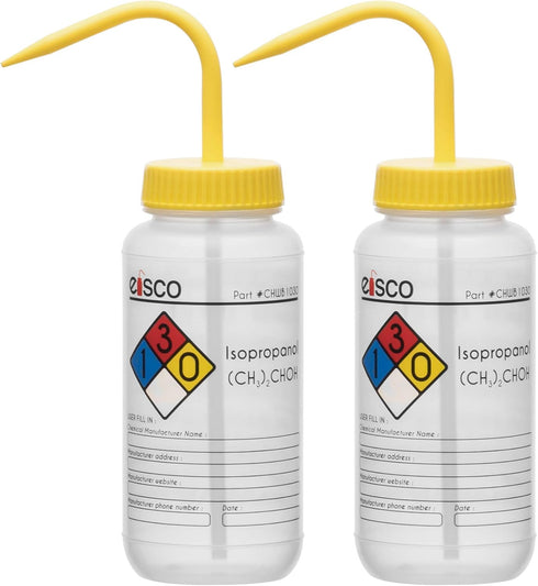 EISCO 6PK Wash Bottle for Isopropanol, 500ml, Labeled with Color Coded Chemical & Safety Information
