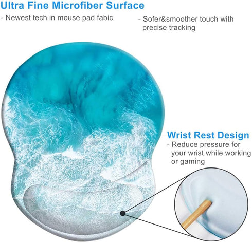 Ergonomic Design Mouse Pad with Wrist Rest Support, Cute Non-Slip PU Base, Pain Relief Mousepad for Gaming & Working