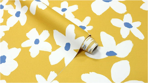 HAOKHOME 93391-1 Yellow Peel and Stick Wallpaper, Floral Removable Wall Paper for Bedroom Bathroom, 17.7in x 9.8ft