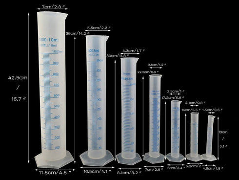 Plastic Transparent Blue Line Liquid Graduated Measuring Cylinder Lab Test Tube - 10ml / 25ml / 50ml / 100ml / 250ml /