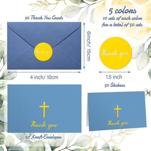 Resurhang 30 Pack 4 6 Inch Communion Baptism Thank You Cards with Envelope and Stickers Mother's Day Cards Bulk x Gold