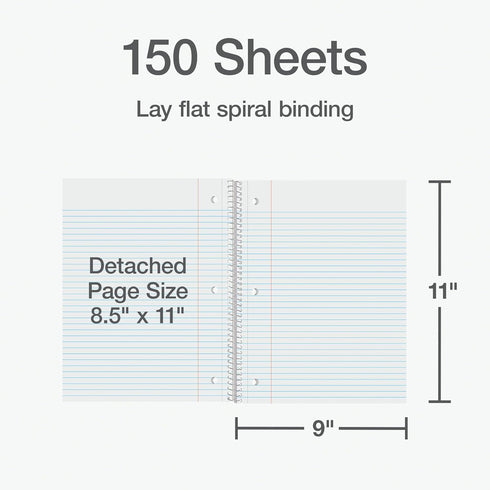 Oxford 3 Subject Spiral Notebook, College Ruled, 6 Pack, Water Resistant Poly Cover, 150 Sheets