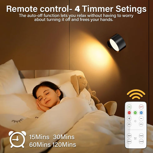 3 Color&10 Dimmable Set 2, 360 Rechargeable Wall Lights, Battery Operated Wall Light, LED Wall Mounted Sconce Light
