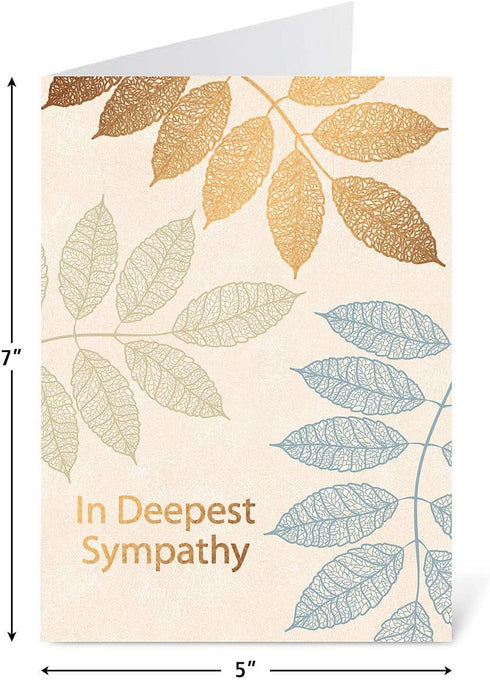 Foil Falling Leaves Sympathy Cards, Set of 8 (4 designs), Large 5" x 7", Sympathy Cards with Sentiments Inside,