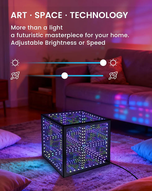 Tinyimi (6 Inch) Infinity Hyper Cube LED Light Multicolor Desk Night Light with USB Controller and Stand