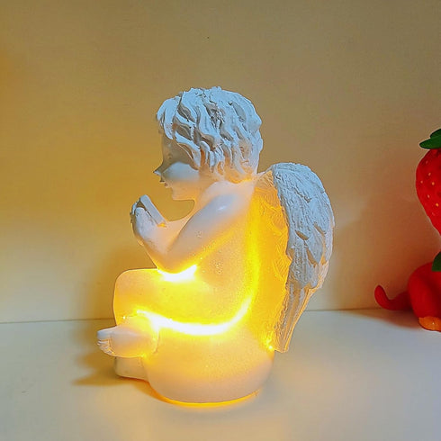 3.2" 3.2" 4.4" Illuminated Cherub Table Lamp - x x White Resin Angel Figurine