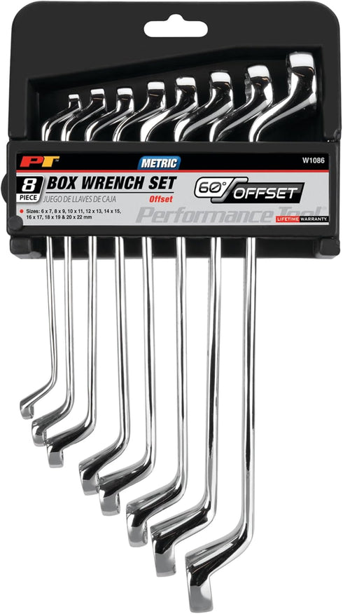 W1086 8Pc Offset Set Performance Tool Metric Box Wrench - Heavy-Duty Chrome Vanadium Steel Construction for Efficient