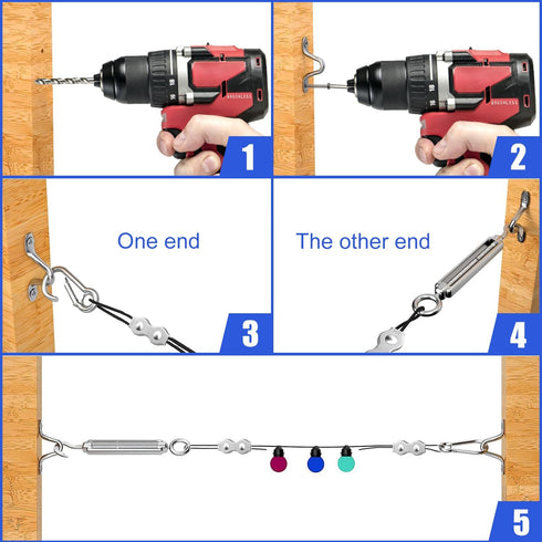 Yawuztu 164FT 304 Black Vinyl-Coated Stainless Steel Cable Heavy Duty String Lights Hanging Kit with Turnbuckle