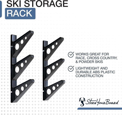 StoreYourBoard Horizontal Ski Wall Rack, Holds 3 Pairs of Skis and Poles, Up to 40 lbs