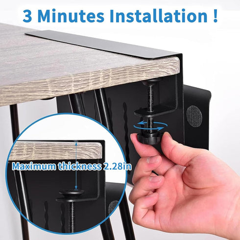 Under Desk Laptop Holder, Clamp On Side Desk Organizer with Anti-Scratch Pad & Magnetic Pen Holder for Flat Edge Desks
