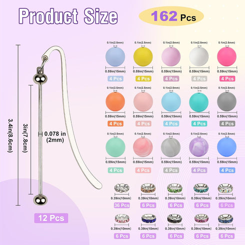 Sandure 162pcs 12 150 DIY Beadable Metal Bookmarks Craft Kit with Bookmarks Beads Bookmark Making Kit for Adults