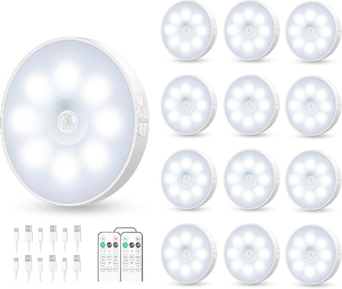 Motion Sensor Puck Light with Remote, Wireless Dimmable Under Cabinet Lighting, Rechargeable