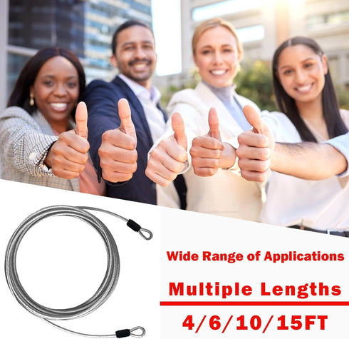 1/8inch 4/6/10/15FT (1 Pack) Stainless Steel Security Cable Luggage Lock Safety Wire Flexible Steel Wire Rope