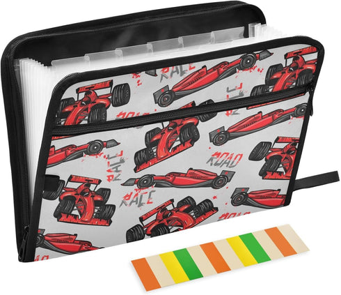 Sport Cars File Folders, Plastic Expandable Folder with 13 Pockets, A4 Letter Size for School Office