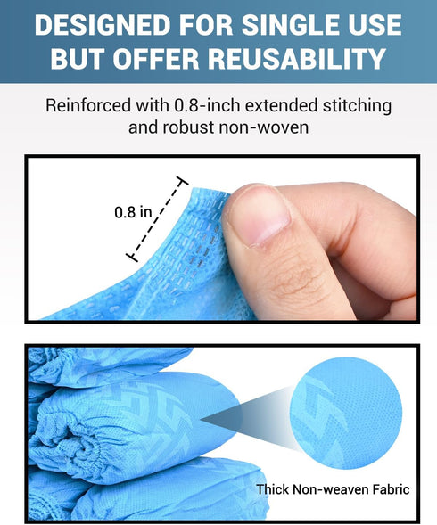 X-Large 100 Count Disposable Shoe Covers, Non-Slip Premium Cloth Boot Covers, Fits Up to Size 13 US Men - Blue