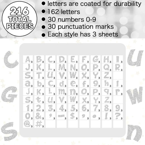 Colarr 216 Pcs Glitter Bulletin Board Letters for Classroom Numbers Alphabet with Adhesive Dots