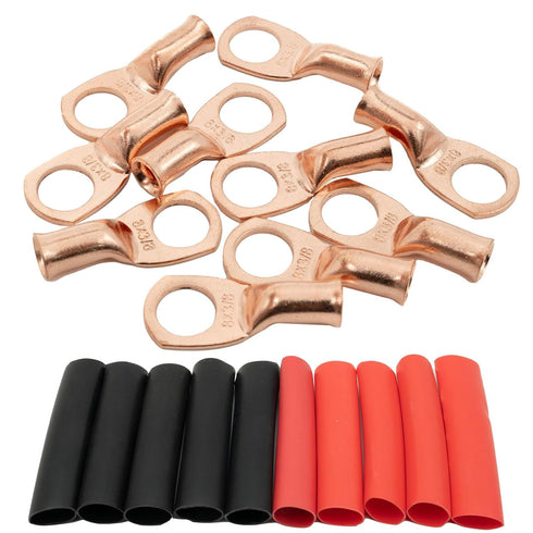 10PCS 8 AWG-3/8 Wire Lugs, Copper Terminal Connectors, Marine Grade Ring Terminals with 10pcs 3:1 Heat Shrink Tubing