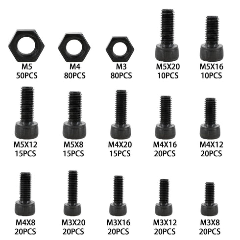 Hex Socket Head Cap Screws, Metric Thread Hexagon Allen Drive Machine Bolt Nuts, 405pcs Black 12.9 Class M3 M4 M5