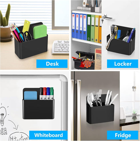 Magnetic Pen Holder, 2 Pack Magnetic Dry Erase Marker Holder for Refrigerator, Locker, Office (Black)