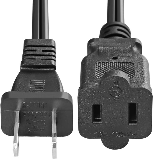 VSEER 2 Prong Extension Cord, US AC 2-Prong Male and Female Power Cable SPT2 16AWG 13A/125V, Black
