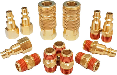 Air Hose Fittings and Quick Connect Air Fittings, 1/4 Inch NPT Brass Female Male Air Coupler Plug (13 Piece)
