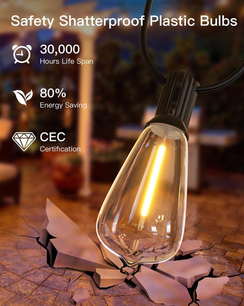 GLUROO LED String Light Bulbs, ST38 Shatterproof, E12 C7 Screw Base, 1W Equivalent to 7W Incandescent, 4 Pack