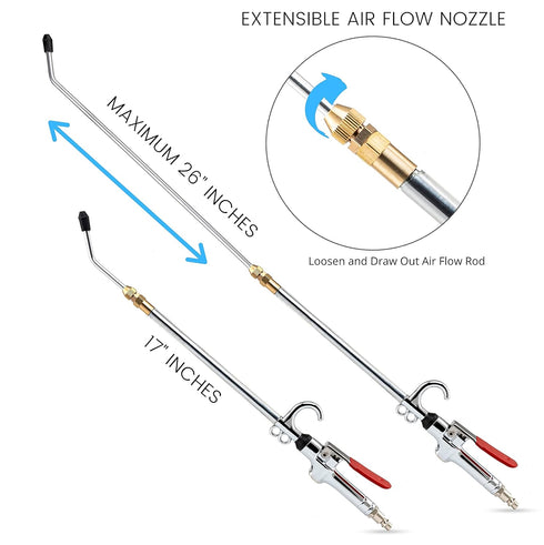 NEIKO 31122A High Flow Air Blow Gun with 17-26 Inch Extensible Nozzle, Pneumatic Air Compressor Tool