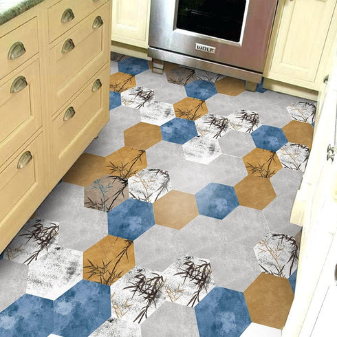 10 Pcs Hexagon Non-Slip Floor Stickers for Home Decor, Peel and Stick Self-Adhesive Wall Sticker, 7.9x9.1inch