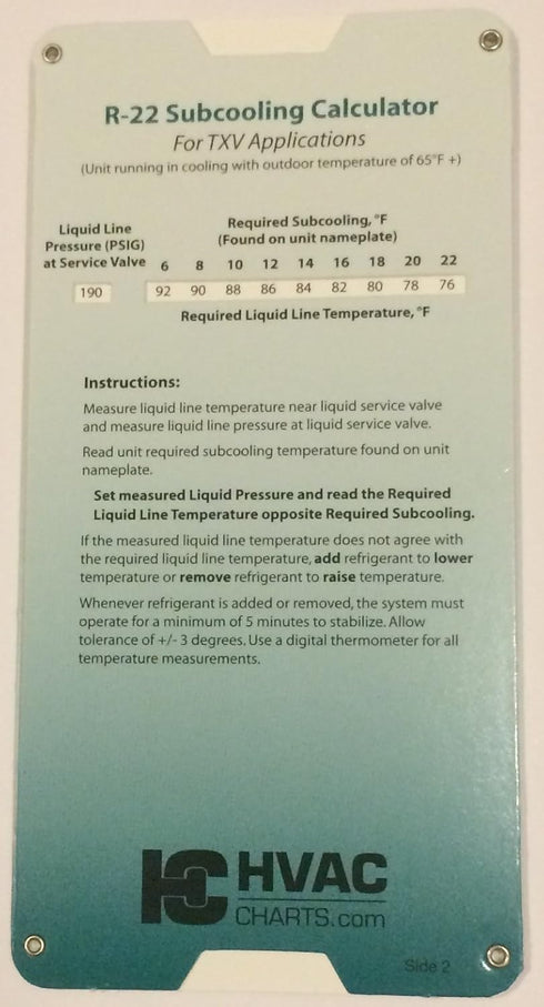 HVAC Chart 3 Pack - Superheat/Subcooling Calculators for R-22 & R-410a, Duct Calculator
