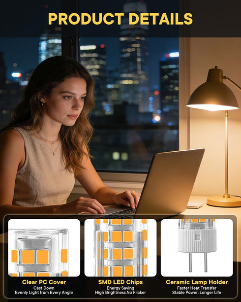 3-Pack GY6.35 Bulbs AC110V-130V GY6.35 T4 3.5W(35W Bulb 350LM,for counters,Chandelier 3000K) LED Bi-pin Base JCD Type