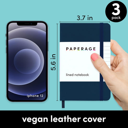 PAPERAGE Lined Pocket Journal Notebook, 3 Pack, (Navy, Light Grey, Burgundy), 160 Pages, Small, 3.7 inches x 5.6 inches - 100 GSM Thick Paper, Hardcover by PAPERAGE