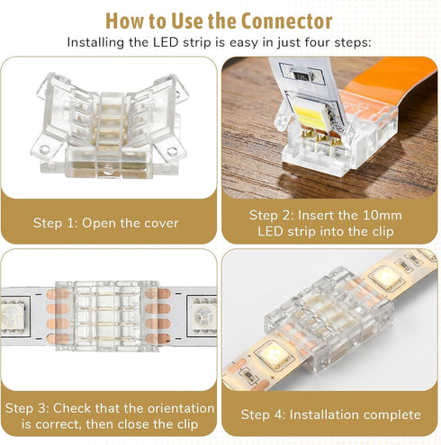 Psiriol 10 4Pin 10mm, 4 5050 Pcs RGB LED Connectors Unwired Gapless LED Tape Light Connector, Strip to Strip RGB