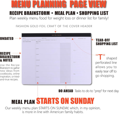Weekly Meal Planner with Recipes and Grocery List: Magnetic Notepad for Fridge, 8.5x11'' Menu Planning Pad