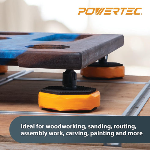 POWERTEC T Track & Work Bench Stops, Plus Work Grippers and Finishing Cone Fits 3/4" Bench Dog Hole, 4PK