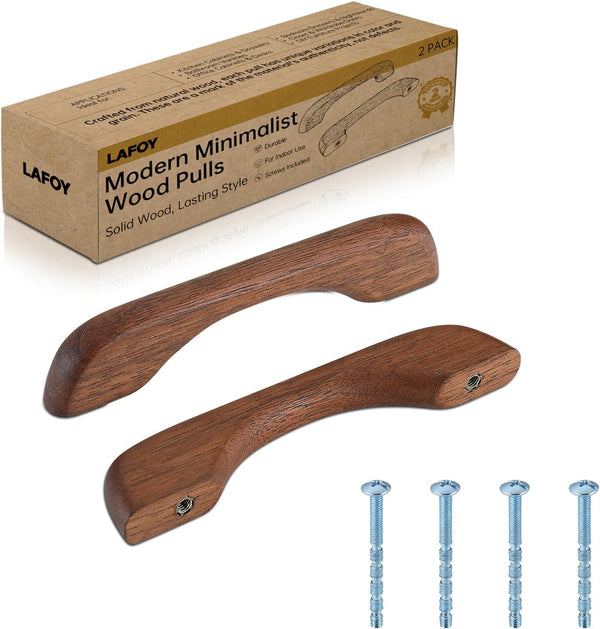 Lafoy 3.75 Inch (96mm) Hole Centers Solid Walnut Wood Cabinet Handle, Brown