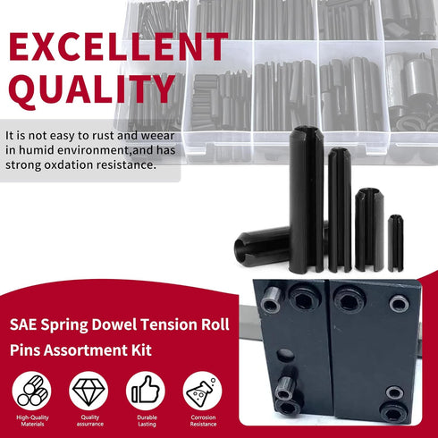 326PCS Roll Pin Set, 24 Sizes Spring Dowel Tension Roll Pins Assortment Kit for Home Improvement