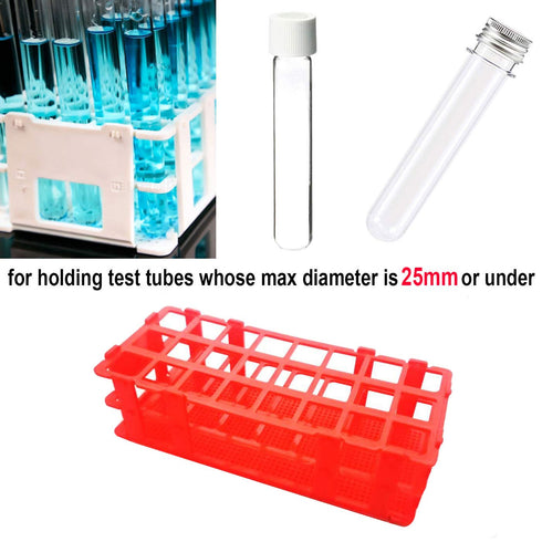 Plastic Test Tube Rack 2 Pack, 24 Holes Lab Holder for 25mm and Below Test Tubes, Detachable, Red