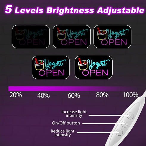 Dimmable 16.5 9.8 Yogurt OPEN Neon Sign LED Light for Yogurt Bar Dessert Shop Ice Cream Store Wall Decor USB Powered
