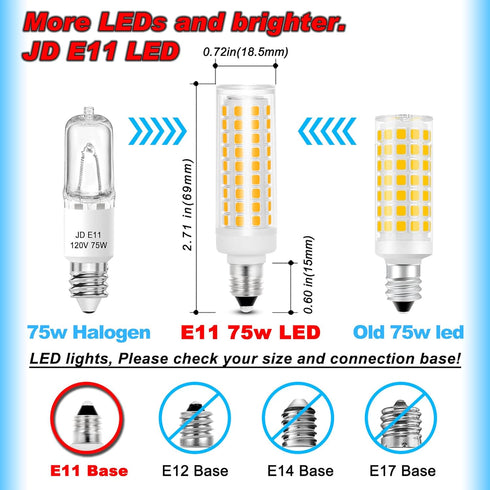 JDE11 LED Bulbs Dimmable, Replace 120V 75W Halogen Candelabra Bulbs, 2700K Warm White, 7W, 2 Pack