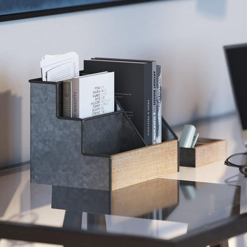 HBCY Creations Rustic Galvanized Desk Organizer Set, 3 Piece Mail Organizer for Desktop